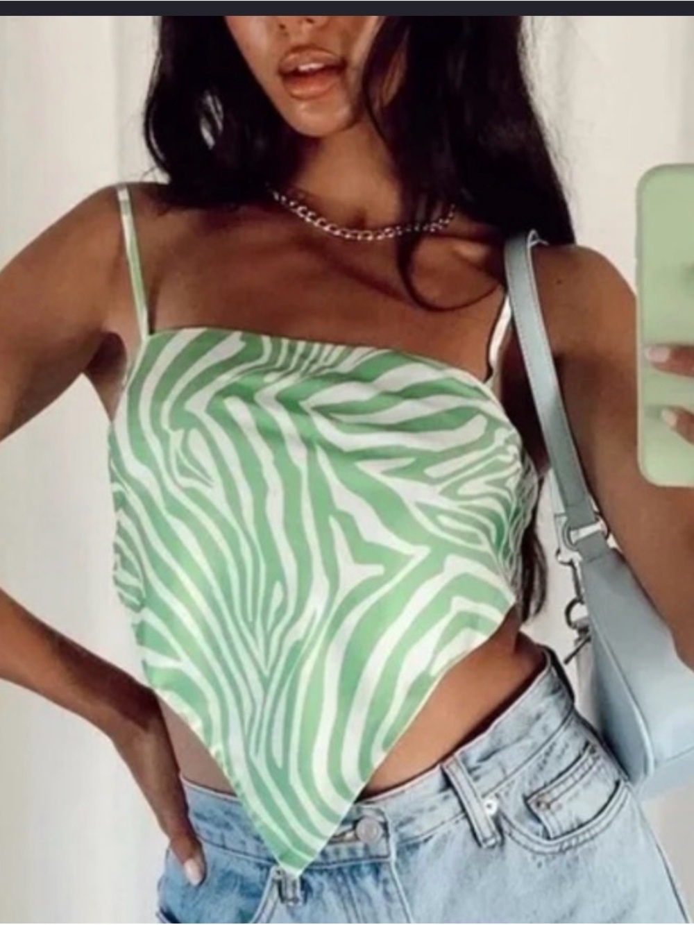 Princess Polly Green Zebra Handkerchief Cami Top